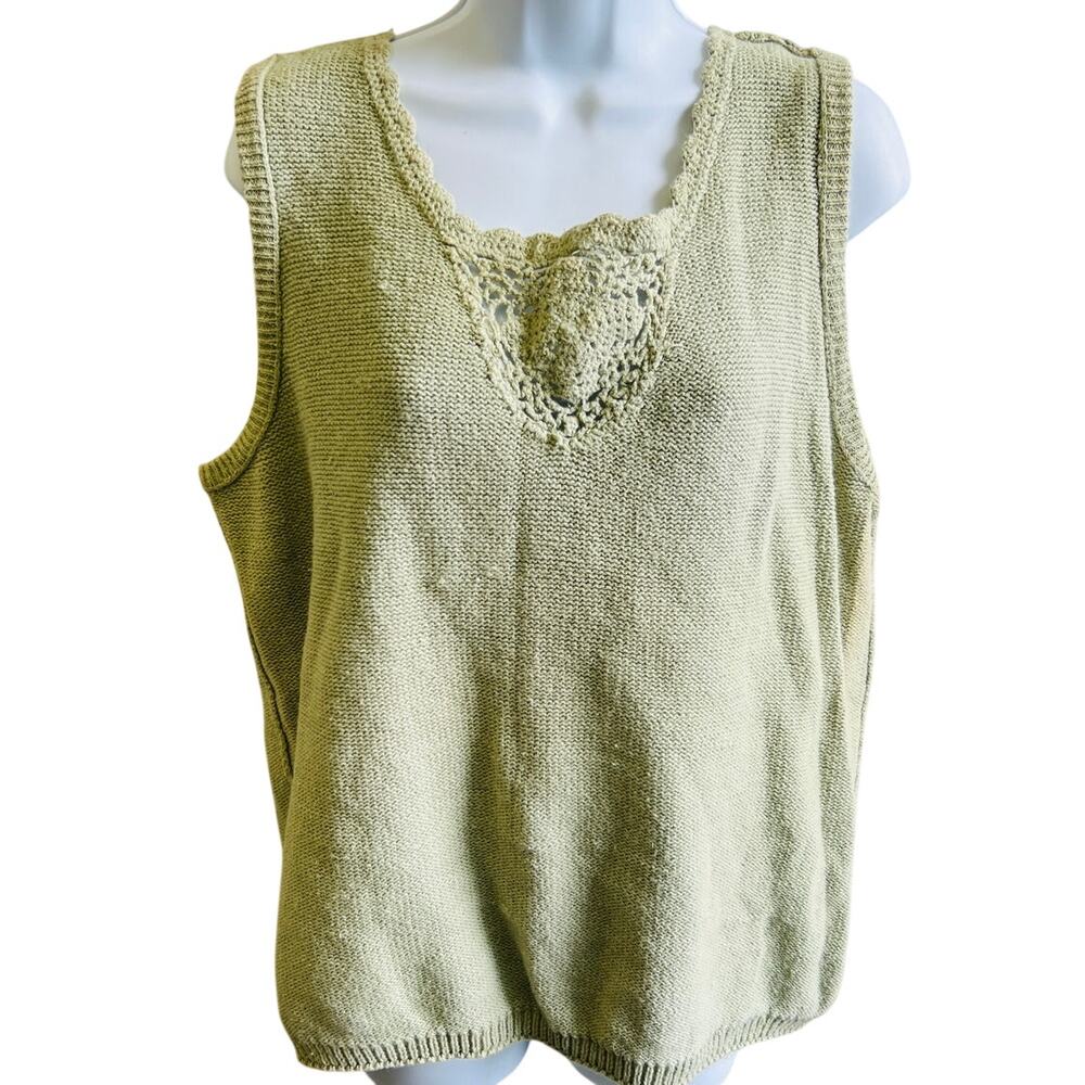 Plus Size 22W Maggie Lawrence Knit Tank Top Sage Green Cottagecore
